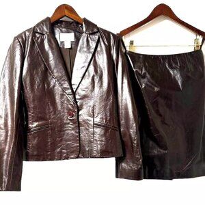 NEW Gorgeous HUGO BUSCATI Chocolate Brown Leather 2-Piece Suit size 2